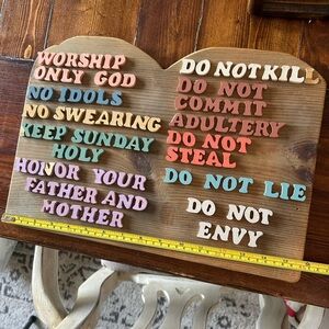 Colorful Wooden Ten Commandments Wall Plaque